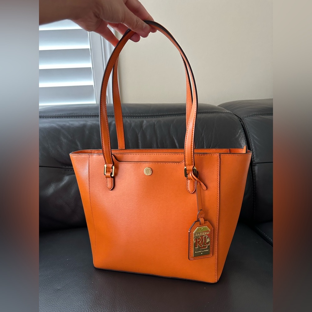 Ralph Lauren Orange Leather Tote with Classic Silhouette